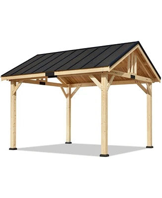 Mondawe 11x12 Ft Solid Wood Gazebo with Waterproof Asphalt Roof, Outdoor Permanent Hardtop Gazebo Canopy for Patio, Garden, Backyard