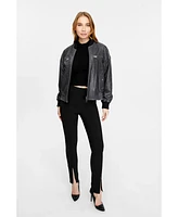 Furniq Uk Women's Leather Bomber Jacket, Black