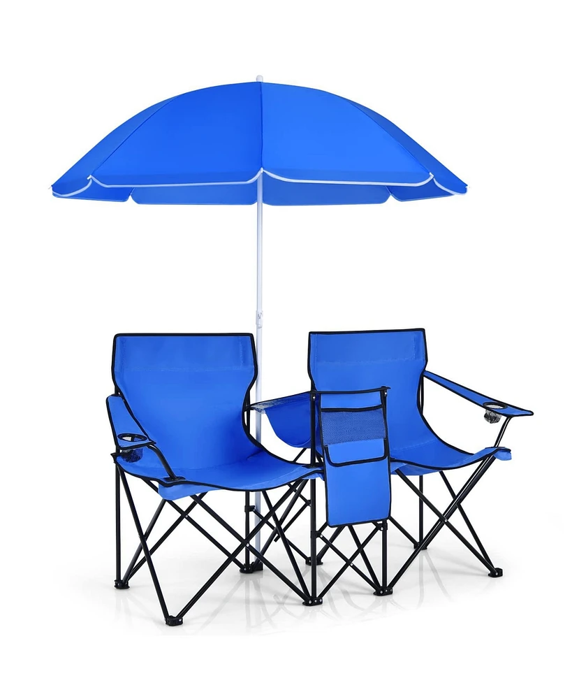 Vebreda Portable Folding Picnic Double Chair With Umbrella