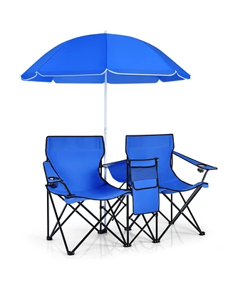 Vebreda Portable Folding Picnic Double Chair With Umbrella