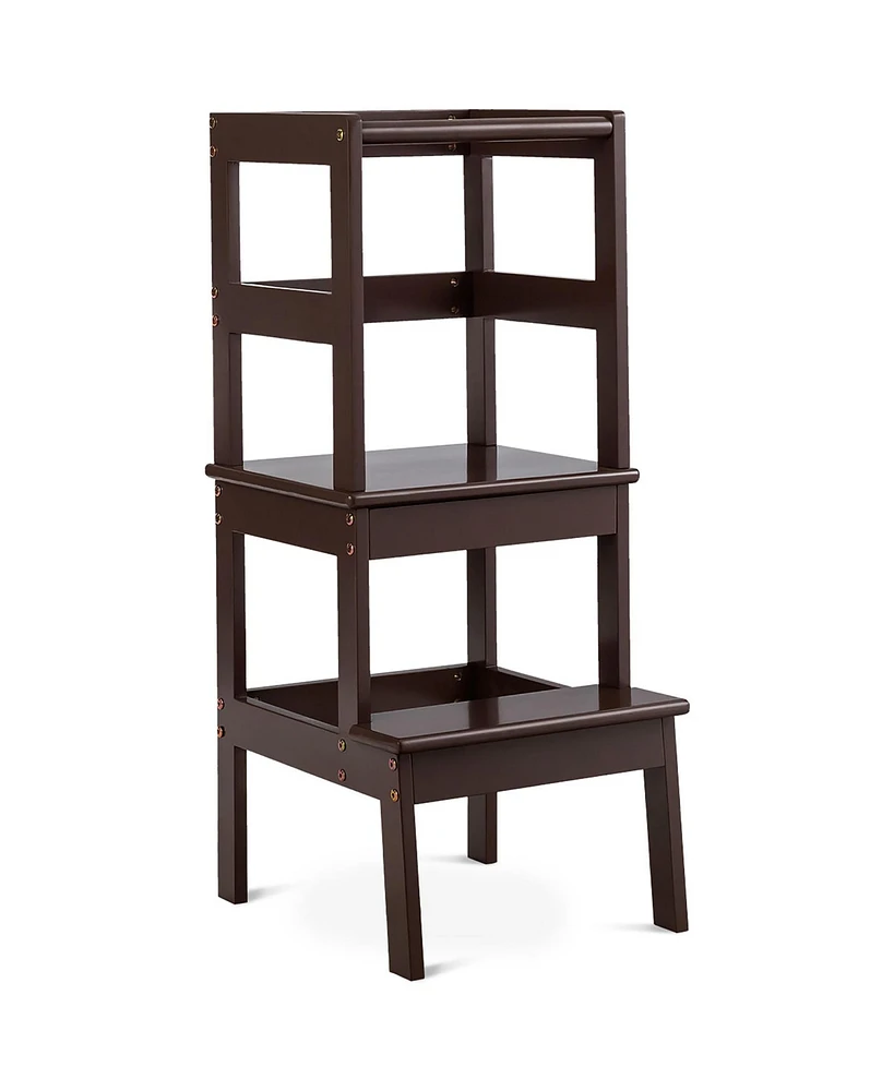 Costway Boys Kitchen Step Stool Wooden Tower W/ Safety Rail