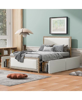 Streamdale Furniture Full Size Upholstered Platform Bed With Nailhead Decoration And 4 Drawers