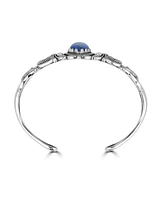 American West Jewelry Sterling Silver Women's Oval Genuine Lapis Cuff Bracelet Small - Large