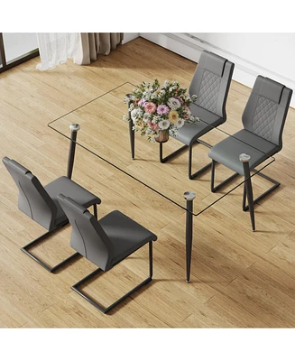 Simplie Fun Modern Glass Table & Pu Chairs, Durable & Stylish Dining Set