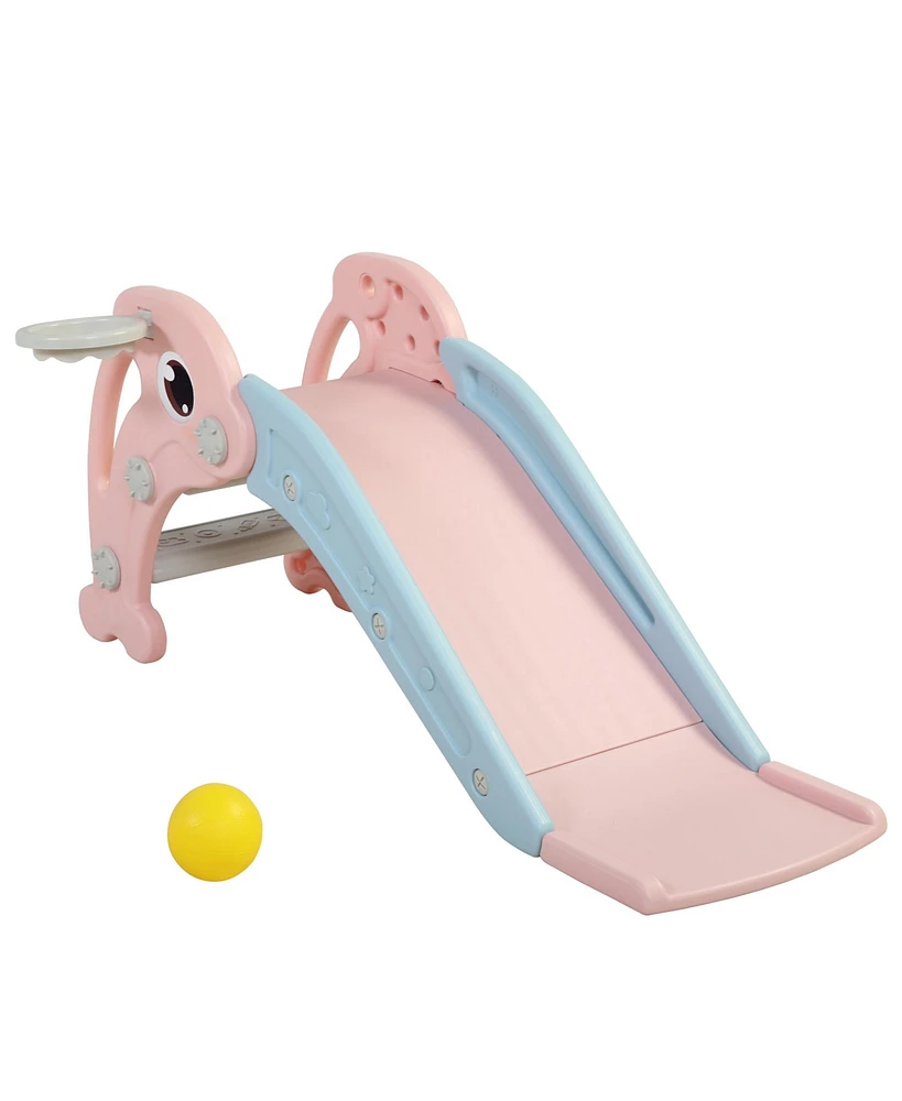 Simplie Fun Colorful Dolphin 2-in-1 Slide and Basketball Playset for Toddlers