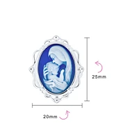 Bling Jewelry Classic Blue Black White Carved Oval Simple Framed Victorian Lady Portrait Mother and Child Cameo Pendant Necklace For Women Wife Sterli