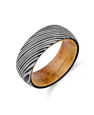 Bling Jewelry Laser Etched Wood Grain Matte Finish Black Band with Oliver Sleeve Liner Titanium Rings For Men Comfort Fit 8MM