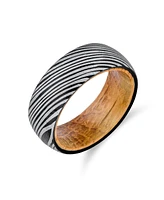 Bling Jewelry Laser Etched Wood Grain Matte Finish Black Band with Oliver Wood Sleeve Liner Titanium Band Rings Comfort Fit 8MM