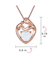 Bling Jewelry Family Parent New Mother Synthetic White Opal Heart Shaped Mom Loving Son Child Daughter Necklace Pendant Rose Gold Plated Sterling Silv