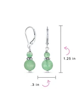 Bling Jewelry Green Natural Aventurine Bali Milgrain Edged Beaded Rondel Separator Double Ball Round Drop Dangle Earrings Sterling Silver Lever back