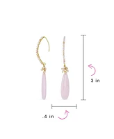 Bling Jewelry Boho Wire Wrap Cluster Bead Accent Elongated Fish Hook Soft Light Pink Peach Natural Rose Quartz Long Teardrop Chandelier Dangle Earring