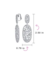 Bling Jewelry Large Cubic Zirconia Flower Leaf Oval Long Statement Cz Bouquet Chandelier Dangle Clip On Earrings Prom Rhodium Plated Brass