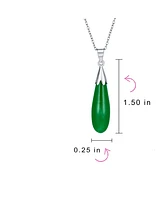 Bling Jewelry Classic Jade Teardrop Pendant Necklace Sterling Silver