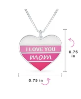 Bling Jewelry Stripe Pink Enamel Heart Inspirational Message Words I love You Mom Heart Necklace Pendant For Women Mother Sterling Silver