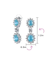 Bling Jewelry Art Deco Style Crown Halo Oval Cubic Zirconia Simulated Aquamire Blue Aaa Cz Fashion Dangle Drop Earrings For Prom Bridesmaid Wedding Rh