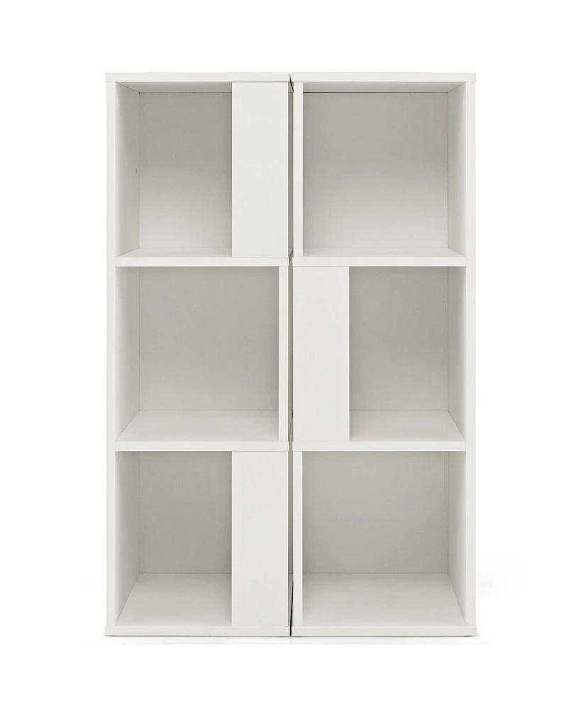 Sugift 3-Tier 6 Cube White Freestanding Bookcase with Anti-toppling Device