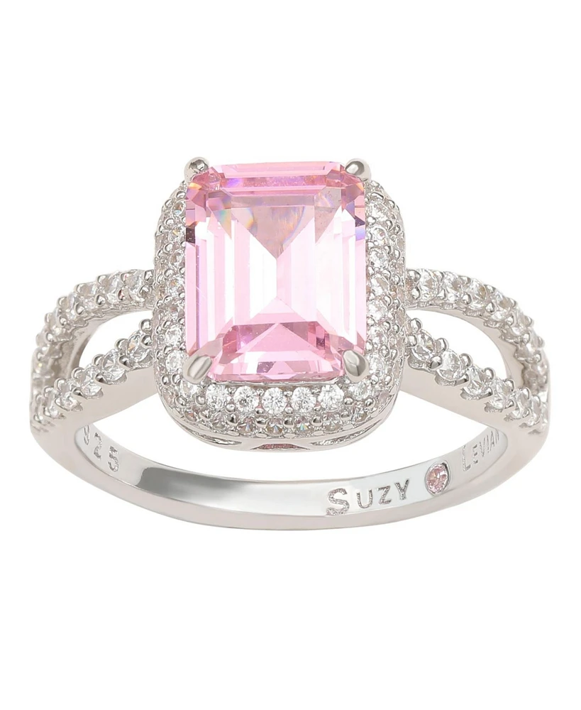 Suzy Levian New York Sterling Silver Cubic Zirconia Pink Engagement Ring