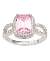 Suzy Levian New York Sterling Silver Cubic Zirconia Pink Engagement Ring