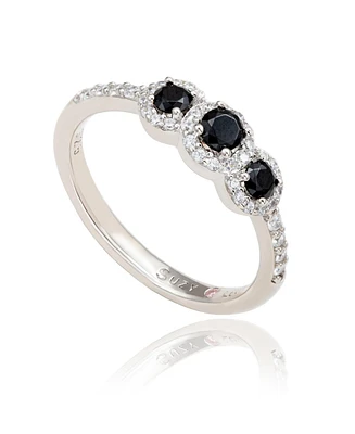 Suzy Levian Sterling Silver Cubic Zirconia Petite 3 Stone Ring