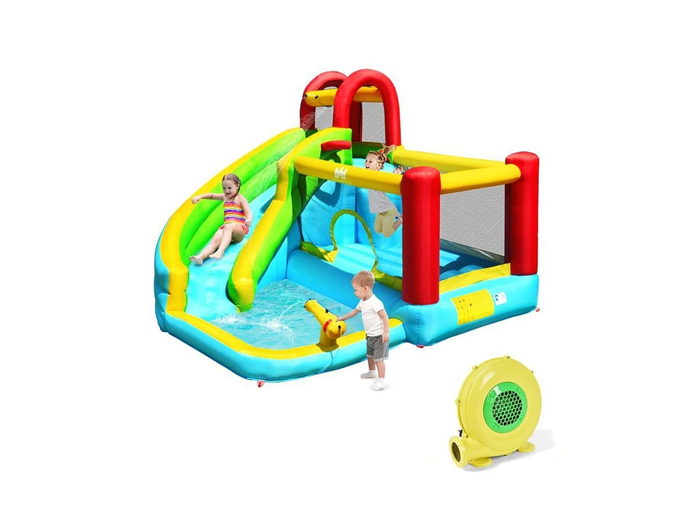Inolait 6-in-1 Inflatable Bounce House with Climbing Wall and Basketball Hoop with Blower