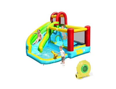 Inolait 6-in-1 Inflatable Bounce House with Climbing Wall and Basketball Hoop with Blower
