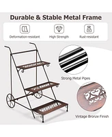 3-Tier Metal Plant Stand with Wheels and Handle for Balcony