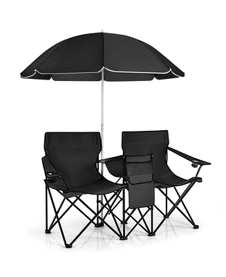Vebreda Portable Folding Picnic Double Chair With Umbrella