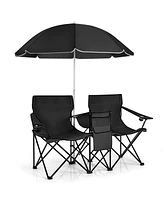 Vebreda Portable Folding Picnic Double Chair With Umbrella