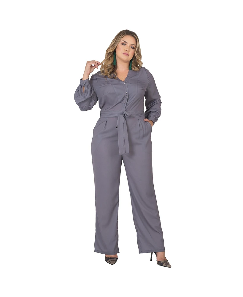 Standards & Practices Plus Long Sleeve Cropped Jumpsuit