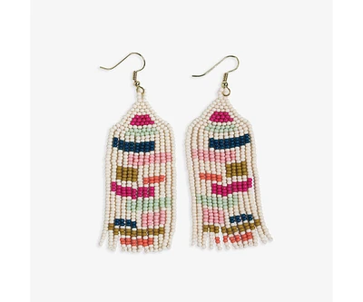 Ink + Alloy Rainbow Color Blocks Fringe Earring 3.25"