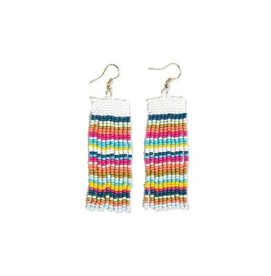 Ink+Alloy Ink+Alloy Women's Adaline Horizontal Stripe Beaded Fringe Dangle Boho Earrings, 3.25-Inch (Multi Color)