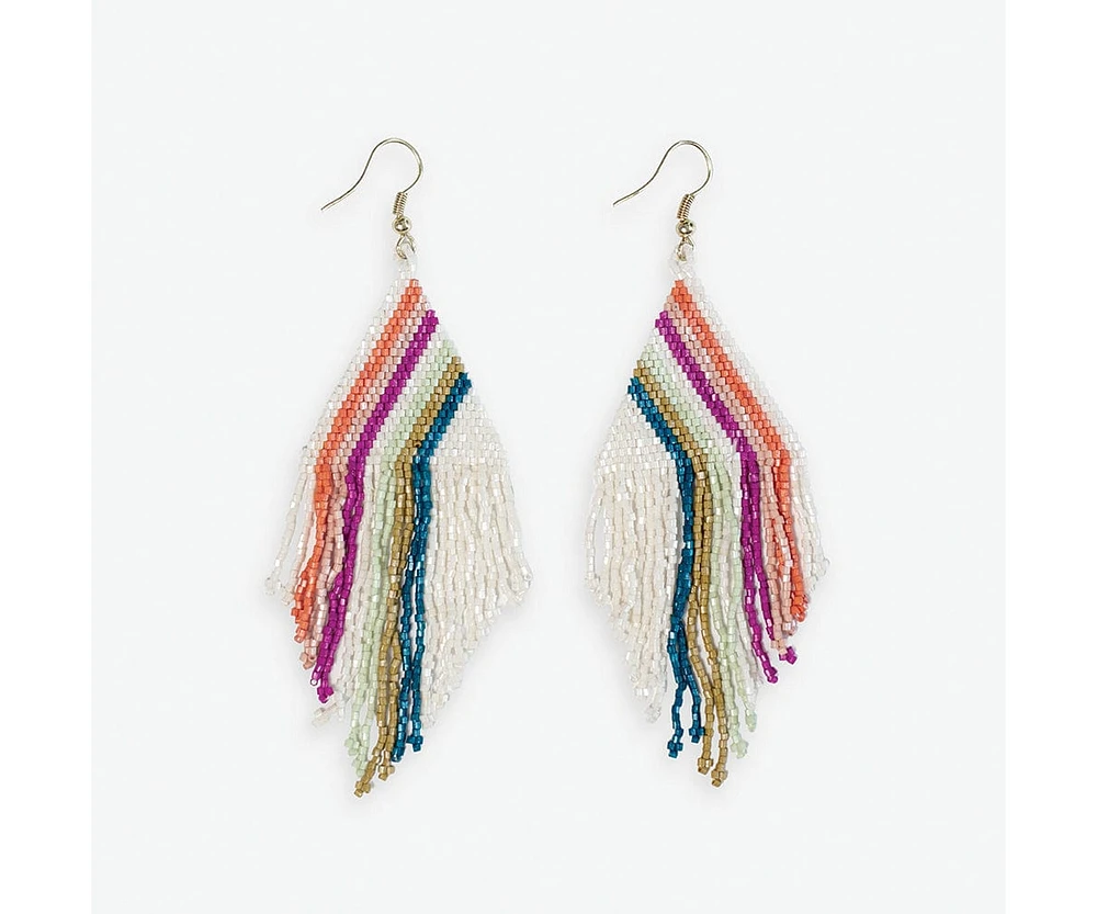 Ink + Alloy Rainbow Stripe Luxe Earring With Fringe 4.25"