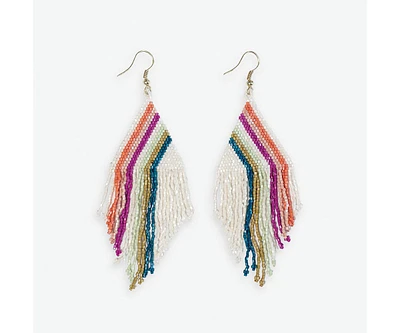 Ink + Alloy Rainbow Stripe Luxe Earring With Fringe 4.25"