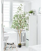 6ft Artificial Eucalyptus with Woven Seagrass Plant Basket