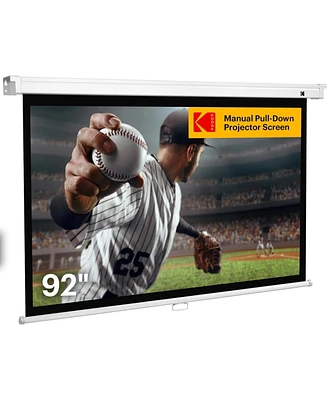 Kodak 92" Manual Pull Down Projector Screen, Large 16:9 Retractable Projector Screen