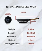 Alva Forest Pre-Seasoned Carbon Steel Wok Pan with Natural Mineral Oil, Pfas, Pfoa & Ptfe Free, Compatible with All Stove Top & Induction Ready, Nonst