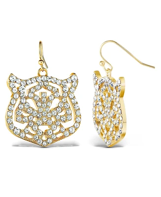 Jessica Simpson Womens Tiger Drop Earrings - Gold-Tiger Earrings with Clear Crystals