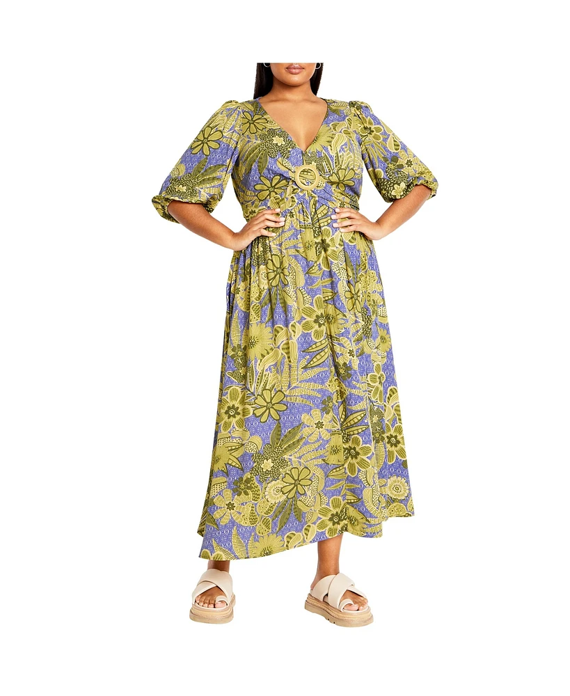 City Chic Plus Daydream Print V-neck Maxi Dress