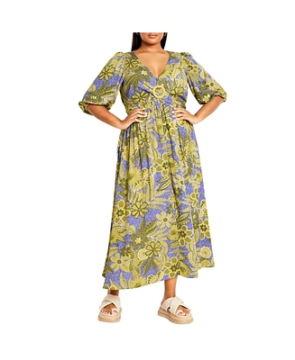 City Chic Plus Daydream Print V-neck Maxi Dress