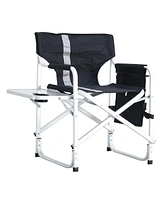 Simplie Fun Folding Outdoor Chair with Table & Pockets, Black/Grey