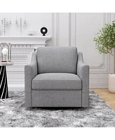 Swivel Armchair in Cotton Linen with Brass Accents