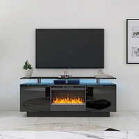 Black 160CM Tv cabinet with fireplace, color-changing heating, Led light