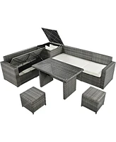 Streamdale Furniture Outdoor 6-Piece All Weather Pe Rattan Sofa Set, Garden Patio Wicker Sectional Furniture Set