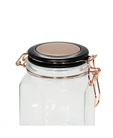 Amici Home Adler Collection Food Safe Hermetic Preserving Glass Canister With Lid & Clippers, Large 52 Oz, Clear Black Copper