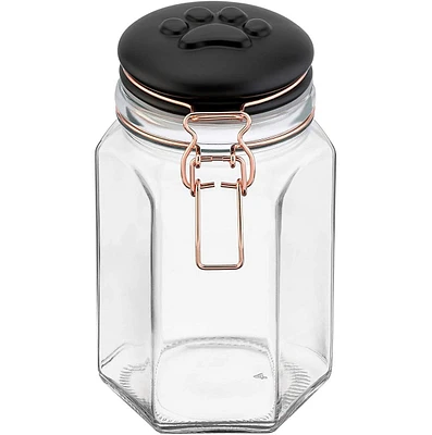 Amici Pet Bernese Glass Treats Canister, 40 oz., Clear w/ Black Lid