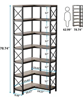 Tribesigns 7 Shelf Corner Bookcase, Industrial Large Corner Bookshelf