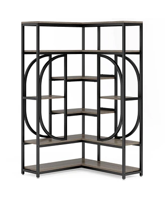 Tribesigns 7-Shelf Corner Bookshelf, Large Modern Corner Bookcase, Tall L-Shaped Corner Shelf Stand Display Rack with Storage, Metal Frame for Living