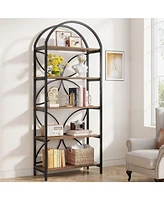 Tribesigns 5-Tier Bookshelf, 75 Inch Tall Arched Bookcase Shelf Storage Organizer, Industrial Book Rack With Metal Frame, Open Standing Display Rack f
