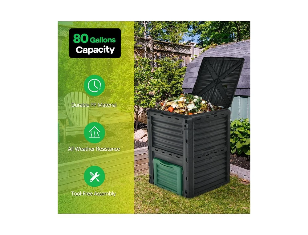 Slickblue 80-Gallon Outdoor Composter with Large Openable Lid and Bottom Exit Door