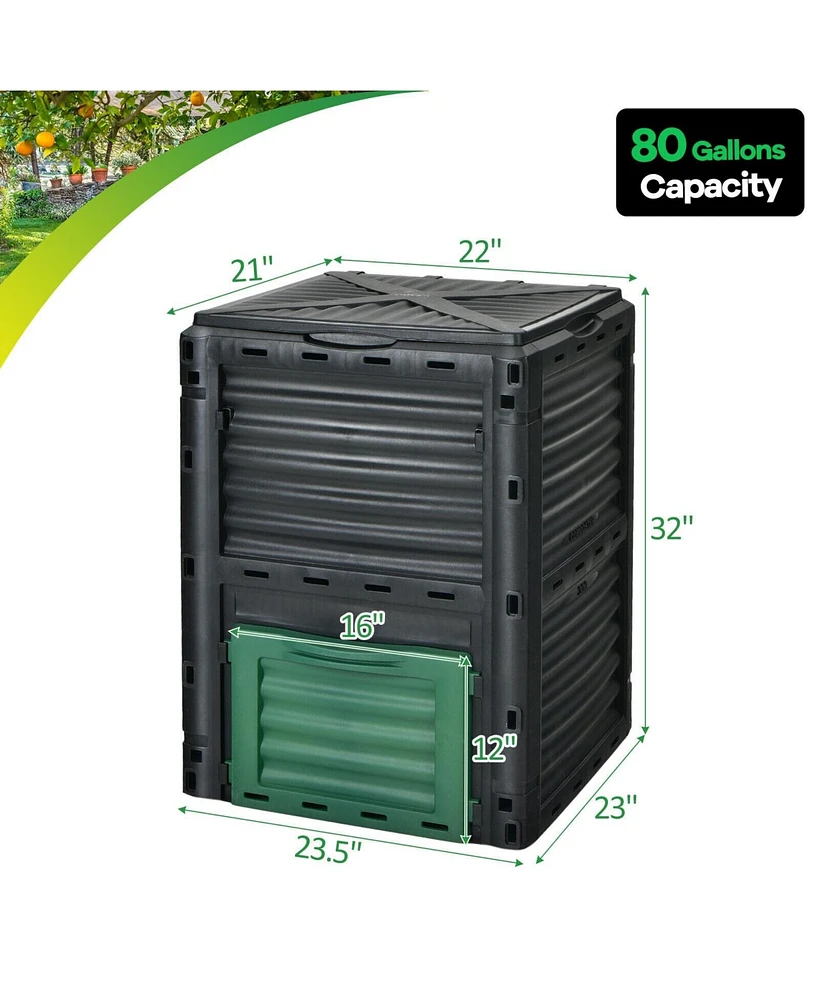 Slickblue 80-Gallon Outdoor Composter with Large Openable Lid and Bottom Exit Door